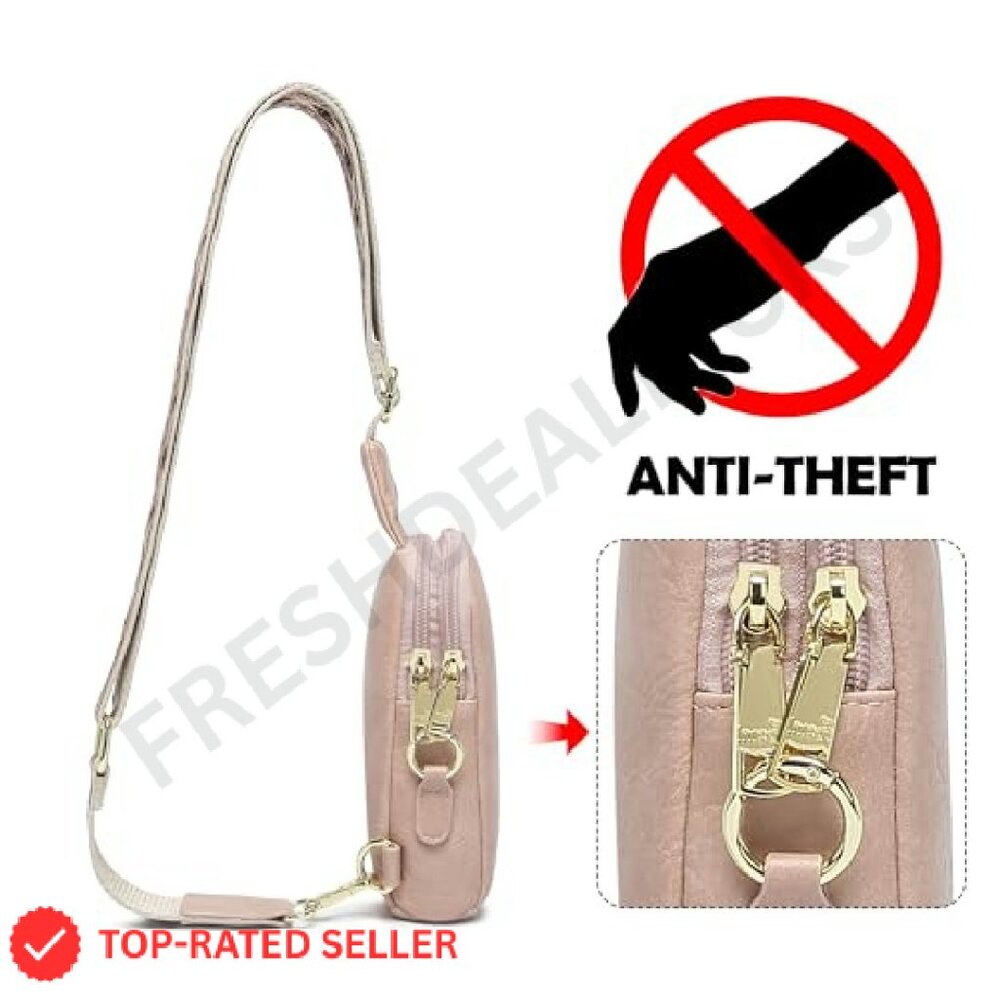 Anti-Theft Crossbody Sling Bag Vegan Leather Adjustable Strap RFID Blocking - Picture 3 of 8